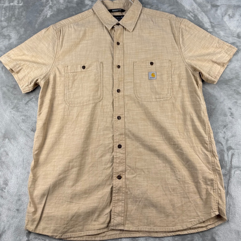 Carhartt Shirt Mens L TW5701-M Rugged Flex Tan Relaxed Fit Button Down EUC